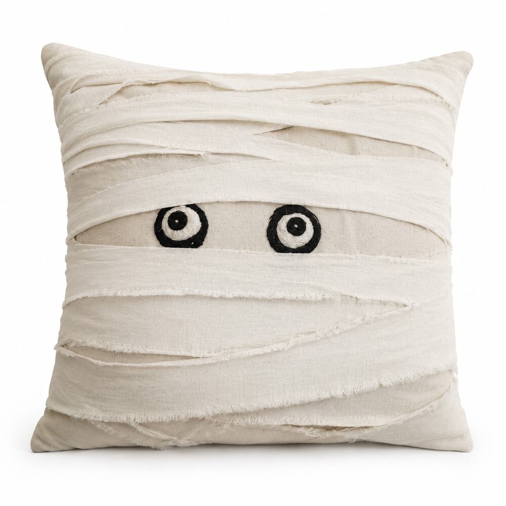 Pottery Barn Halloween Mummy Throw Pillow Reversible Linen Accent Cushion